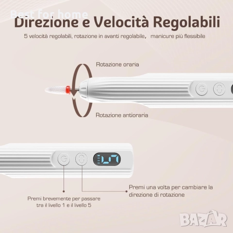 UWALK Електрическа пила 12 в 1 с UV лампа и бормашина, 5 скорости, USB , снимка 3 - Педикюр и маникюр - 52774813