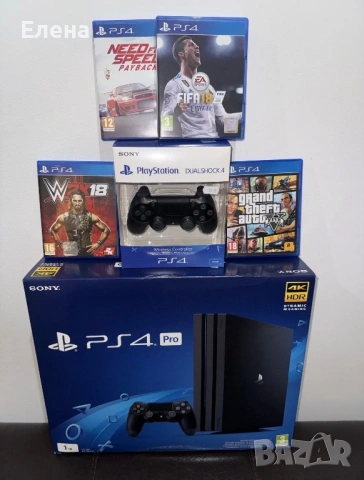 PlayStation 4 Pro (PS4 Pro) – като нов, с 2 джойстика + 4 игри