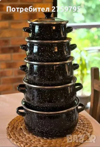 ТОП.5 броя тенджери с 5 бр. стъклени капаци, черни., снимка 2 - Съдове за готвене - 49688031