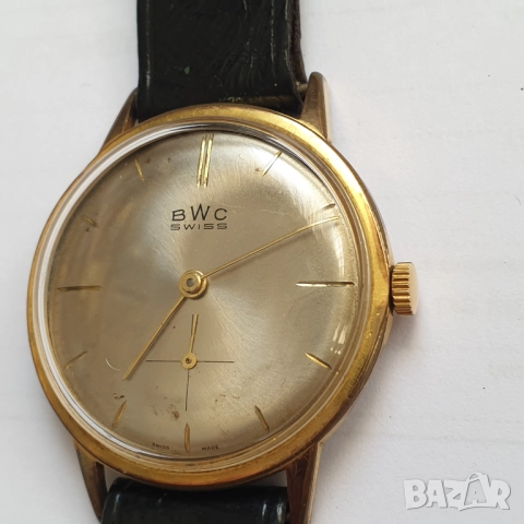 Мъжки швейцарски механичен позлатен часовник BWC, снимка 4 - Антикварни и старинни предмети - 51860313
