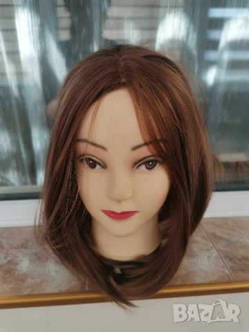 Нова светло кестенява  перука 35 см Боб стил без бретон - мод.17, снимка 4 - Аксесоари за коса - 12719429
