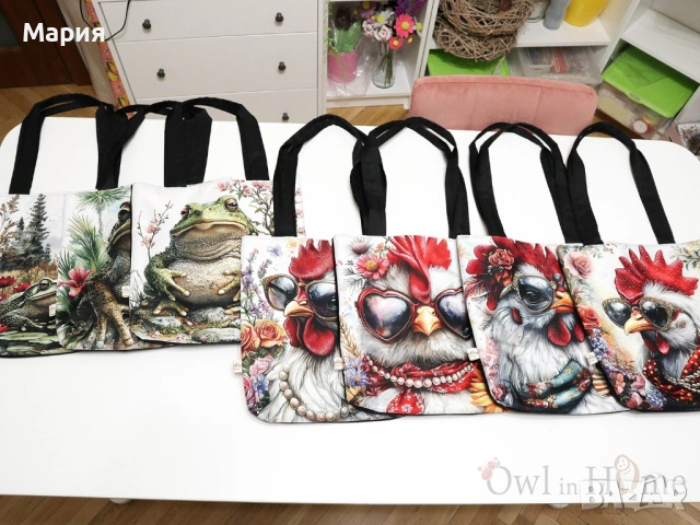 Текстилна торба с Кокошка, ръчна изработка, снимка 10 - Чанти - 54249788