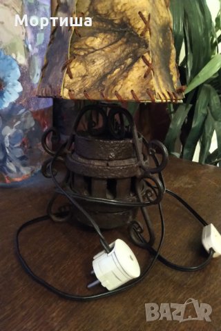 Антикварна нощна лампа чугун естествена кожа , снимка 2 - Антикварни и старинни предмети - 29684514