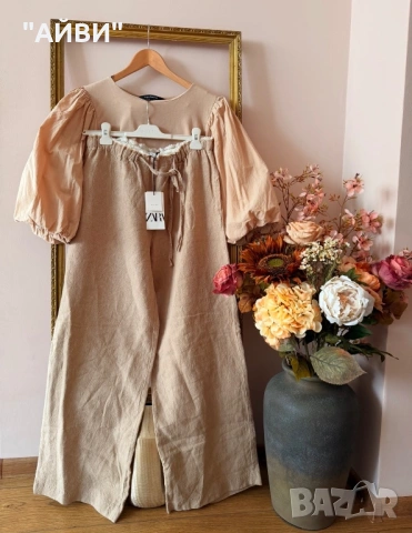 ZARA Дамски панталон от лен и тениска, снимка 9 - Панталони - 54003868