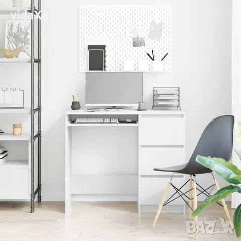 vidaXL Бюро, бяло, 90x45x76 см, инженерно дърво, снимка 3 - Бюра - 56147772