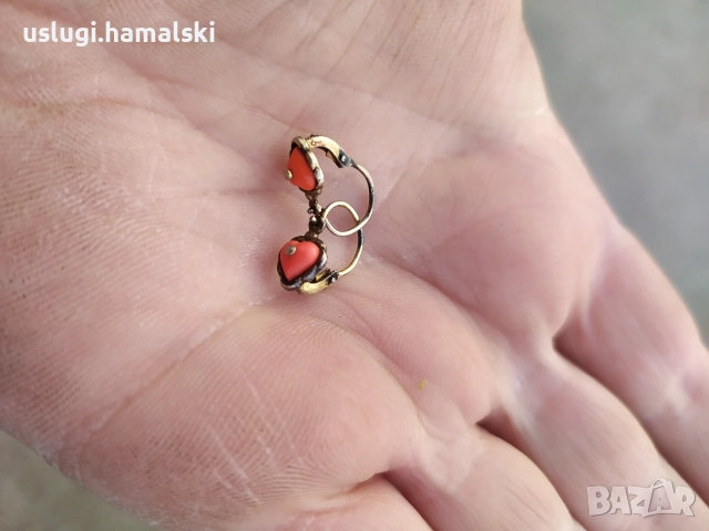 Стари сребърни обици/корал/позлата