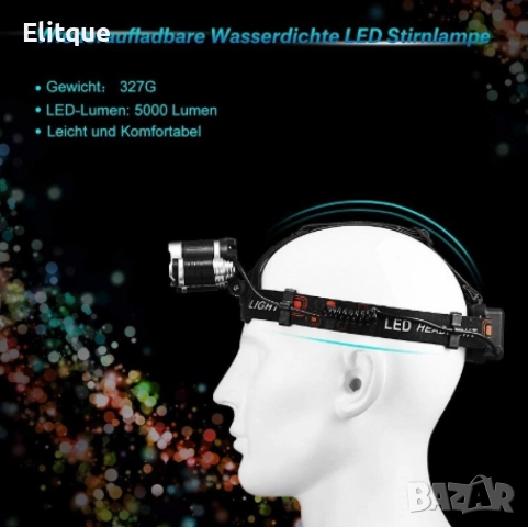 USB LED челник 5000 Lm, Осветителна площ 400 м, Регулируем, снимка 3 - Други - 52855058