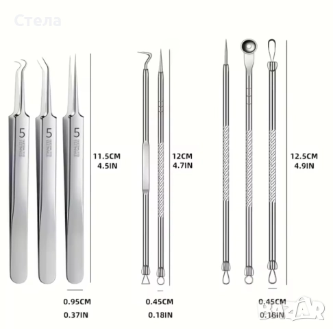 Комплект от 8 бр пинсети, инструменти за почистване на черни точки, акне, снимка 2 - Други - 51855630