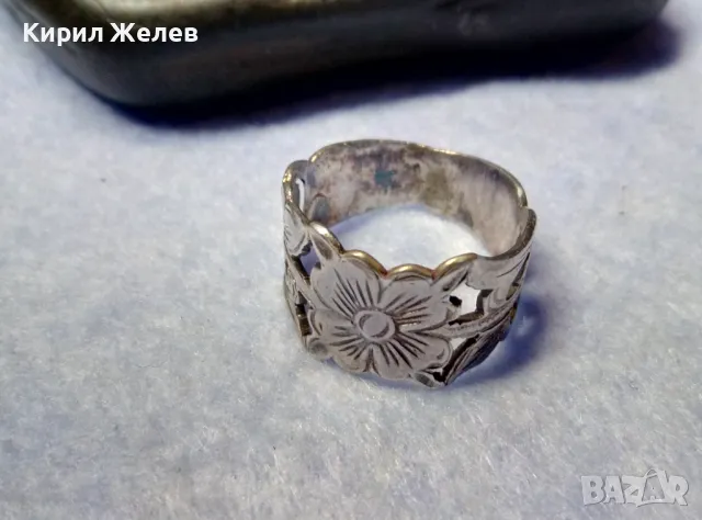 СТАРИНЕН РЪЧНО ФЛОРАЛНО ОРНАМЕНТИРАН СРЕБЪРЕН ПРЪСТЕН ВИСОКА ПРОБА СРЕБРО МАЙСТОРСКА РАБОТА 50066, снимка 2 - Антикварни и старинни предмети - 50335652