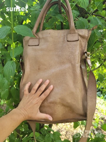 ЕСТЕСТВЕНА кожа голяма кафява чанта Cowboys bag+ дълга дръжка , снимка 4 - Чанти - 50617705