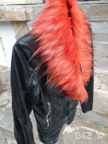 Оранжева Пухена яка Еко косъм. 75 см.и 1 м. Пух за качулка Дълъг Изкуствен.Якичка/пухче , снимка 3 - Шалове - 30789677
