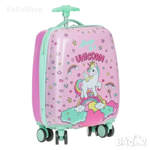 Детски куфар на колелца с еднорог-32x21x47 см. телескопична дръжка, снимка 2 - Куфари - 50771560