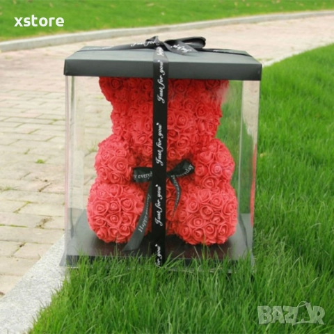 Мече изработено от рози с панделка, 38см, снимка 6 - Подаръци за жени - 52793369