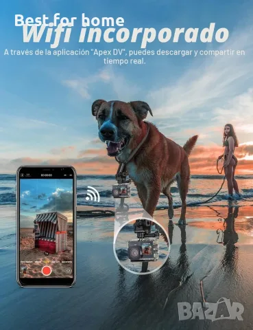 Apexcam Нова X80pro с EIS Двоен екран Спортна камера с 64G карта 4K60FPS 64MP Ultra HD WiFi , снимка 5 - Камери - 55898476