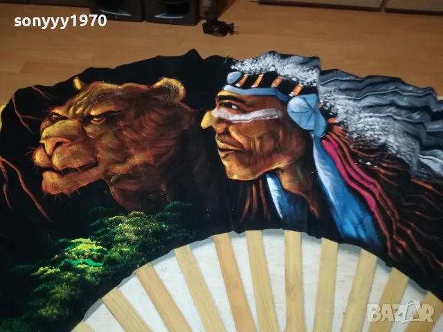 ГОЛЯМО ЧЕРНО ВЕТРИЛО 100Х60СМ ВЕЛУР ИНДИАНЕЦ+ЛЪВ 0511241733, снимка 9 - Антикварни и старинни предмети - 47853667