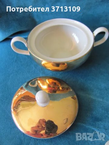 40-те порцеланова каничка за мляко и захарница, маркировка, 24Кпозлата, снимка 3 - Антикварни и старинни предмети - 48653311