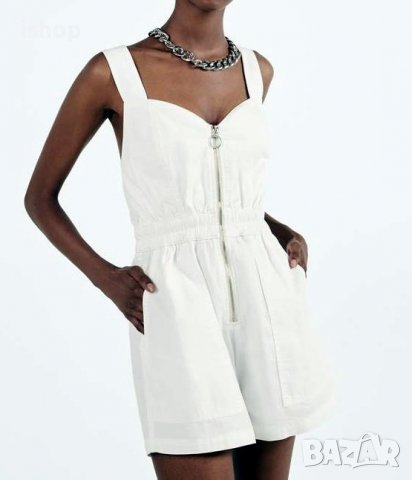 Дамски Бял Гащеризон С Цип, снимка 1