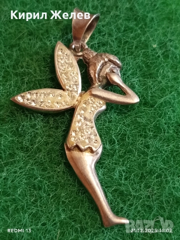 Сребърен медальон с формата на фея Tinkerbell Swarovski инкрустирана с блестящи кристали 18654