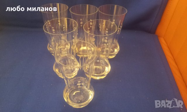 Ретро чаши за безалкохолно, вода, ръчна гравюра 6 бр комплект, снимка 4 - Антикварни и старинни предмети - 35486896