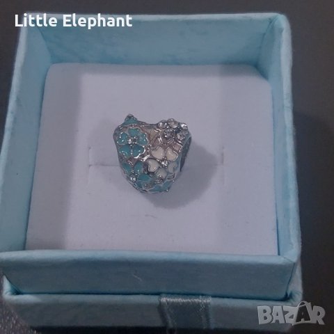 Елемент сърце Пандора цветя,white,white and green/ново