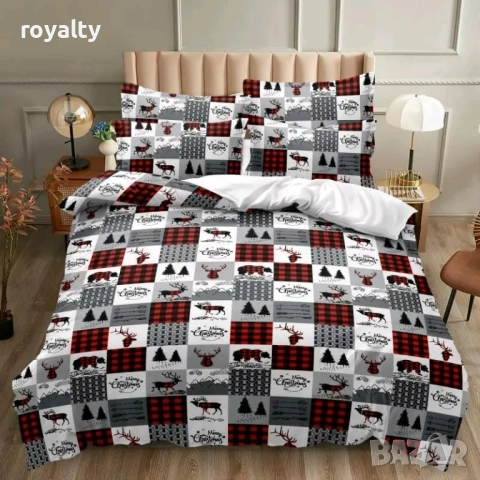 Коледно спално бельо, 100% памук, 6 части, снимка 4 - Спално бельо - 52558122