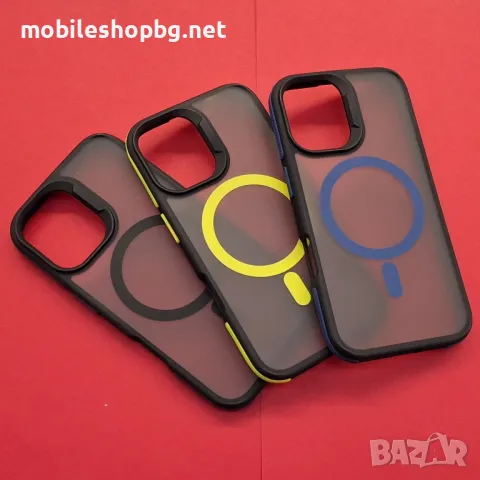 iPhone 16 кейс MagSafe матов неон син черен
