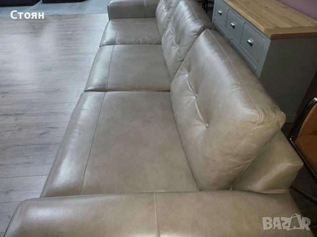 Бежов кожен диван четворка - 100 % естествена кожа, снимка 7 - Дивани и мека мебел - 44605885