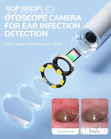 ScopeAround Камера за уши с отоскоп, за отстраняване на ушна кал, съвместим с iPhone 15/ Android, снимка 3 - Тримери - 49333002
