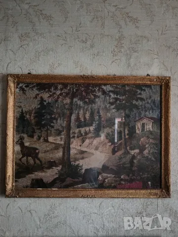 Стар,голям,рамкиран гоблен. , снимка 2 - Декорация за дома - 49546533