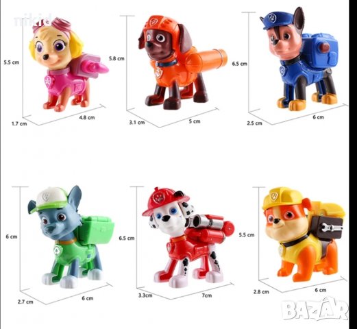 6 фигурки Пес Патрул Paw Pes Patrol кучета пластмасови играчки и украса за торта, снимка 2 - Фигурки - 34178535