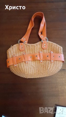 чанта дамска, оранжева, изкуствена кожа и плетки, красива, снимка 1 - Чанти - 39125856