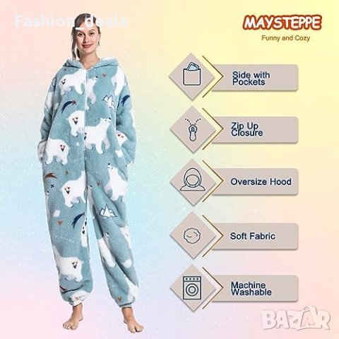 Нова Женска пижама от полар с качулка Топла Пухкава Плюшена Подарък, снимка 6 - Пижами - 42267280
