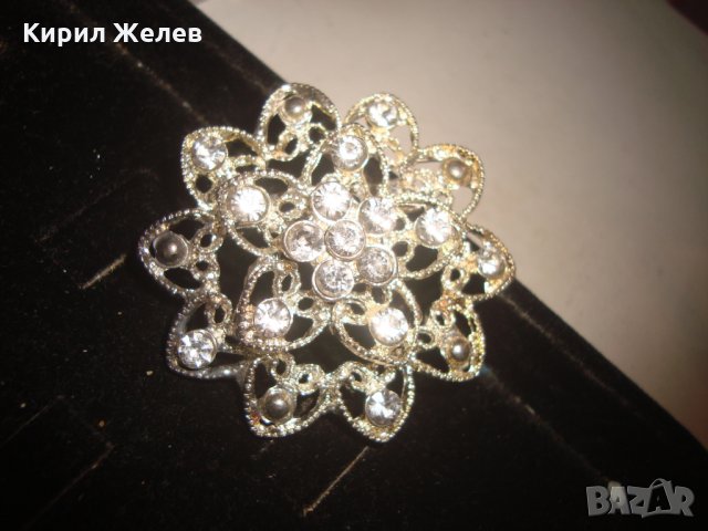 СРЕБРИСТА ФЛОРАЛНА КРАСИВА РЕТРО АРТ ДЕКО БРОШКА с КАМЪНИ 17546