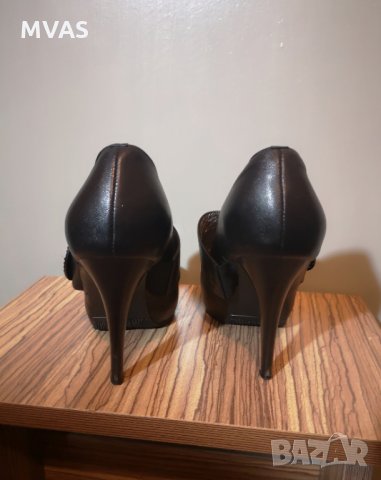 Нови черни кожени обувки на ток 38 номер, снимка 4 - Дамски елегантни обувки - 29214318