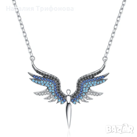 Нежно дамско колие с висулка феникс с камъни, снимка 2 - Колиета, медальони, синджири - 53880542