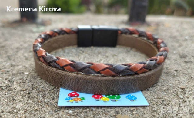 Мъжки гривни от естествена кожа и стомана. Идея за подарък. Бижута Луди гъби.