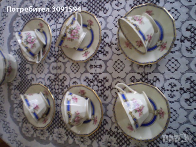 Стар сервиз за ЧАЙ порцелан SCHLAGGENWALD BOHEMIA Бяло синьо злато Рядка находка, снимка 7 - Антикварни и старинни предмети - 40197046