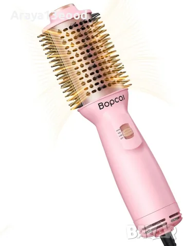 Bopcal 4-в-1 Мини Четка Сешоар с Горещ Въздух – Dual Voltage 100–240V, Йонна Технология, Розова