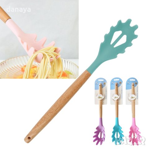 4234 Силиконова лъжица за спагети с дървена дръжка