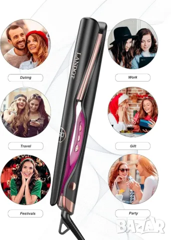 Преса за коса 2в1 за къдрене и изправяне с извити плочи и дисплей, снимка 7 - Преси за коса - 49389730