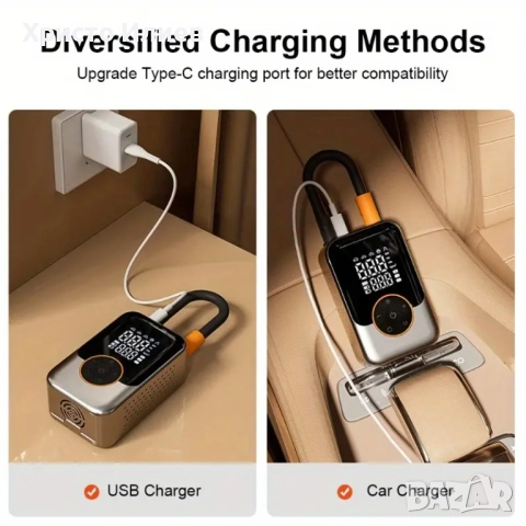 Преносим въздушен компресор за надуване на гуми Електрическа безжична помпа, снимка 7 - Аксесоари и консумативи - 51578174