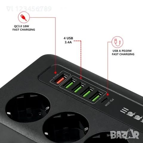 Висококачествен разклонител с защита от претоварване, снимка 3 - Кабели и адаптери - 48882037