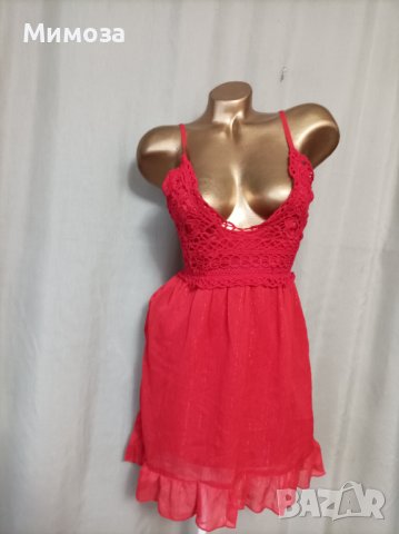М Червена рокля с гол гръб с рязана дантела на бюста , снимка 2 - Рокли - 37301041