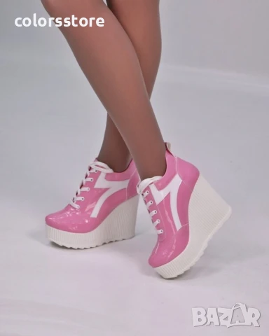 Кецове на платформа - розов лак с бяло ходило - NO4

