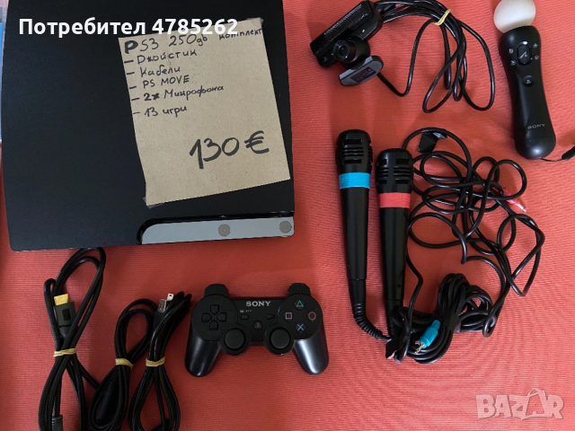 Конзола PS3 slim 250gb ps move микрофони и игри
