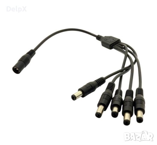 Захранващ кабел за видеонаблюдение, камери, 1 към 5, букси 5,5x2,5mm