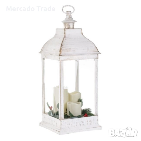 Коледен LED фенер Mercado Trade, 3бр. свещи, Бял 