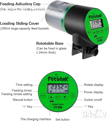 Автоматична хранилка за риби за аквариум Petbank	, снимка 8 - Оборудване за аквариуми - 49650248