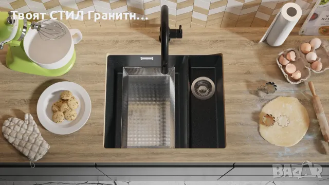 Гранитна Мивка за Вграждане под Плот Лондон 60 Duo 550 x 450  графит, снимка 3 - Други - 37574358