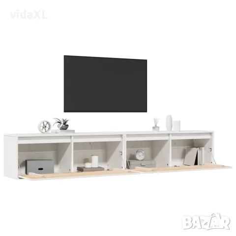 vidaXL Стенни шкафове, 2 бр, бели, 100x30x35 см, бор масив, снимка 10 - Шкафове - 56147992